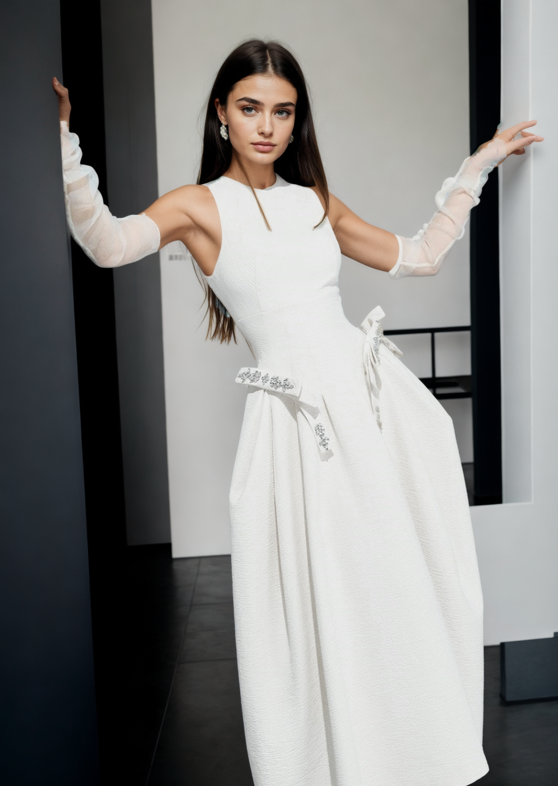 Arabella sleeveless flared dress embellished with crystals