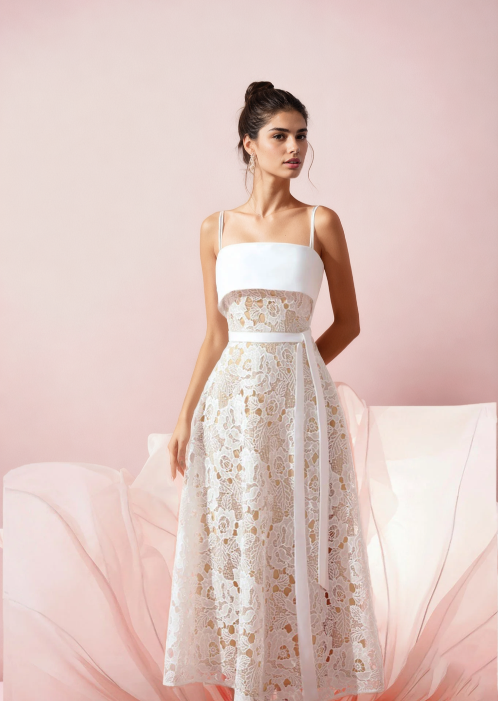 Phoenix lace flared dress with spaghetti straps