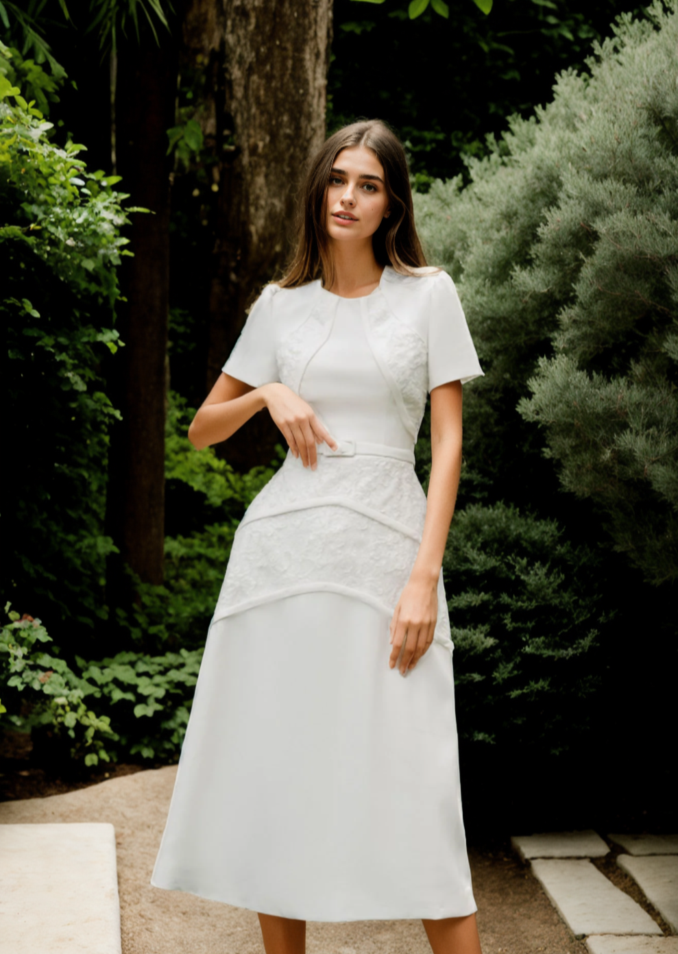 Serenity dress short sleeves, lace applique