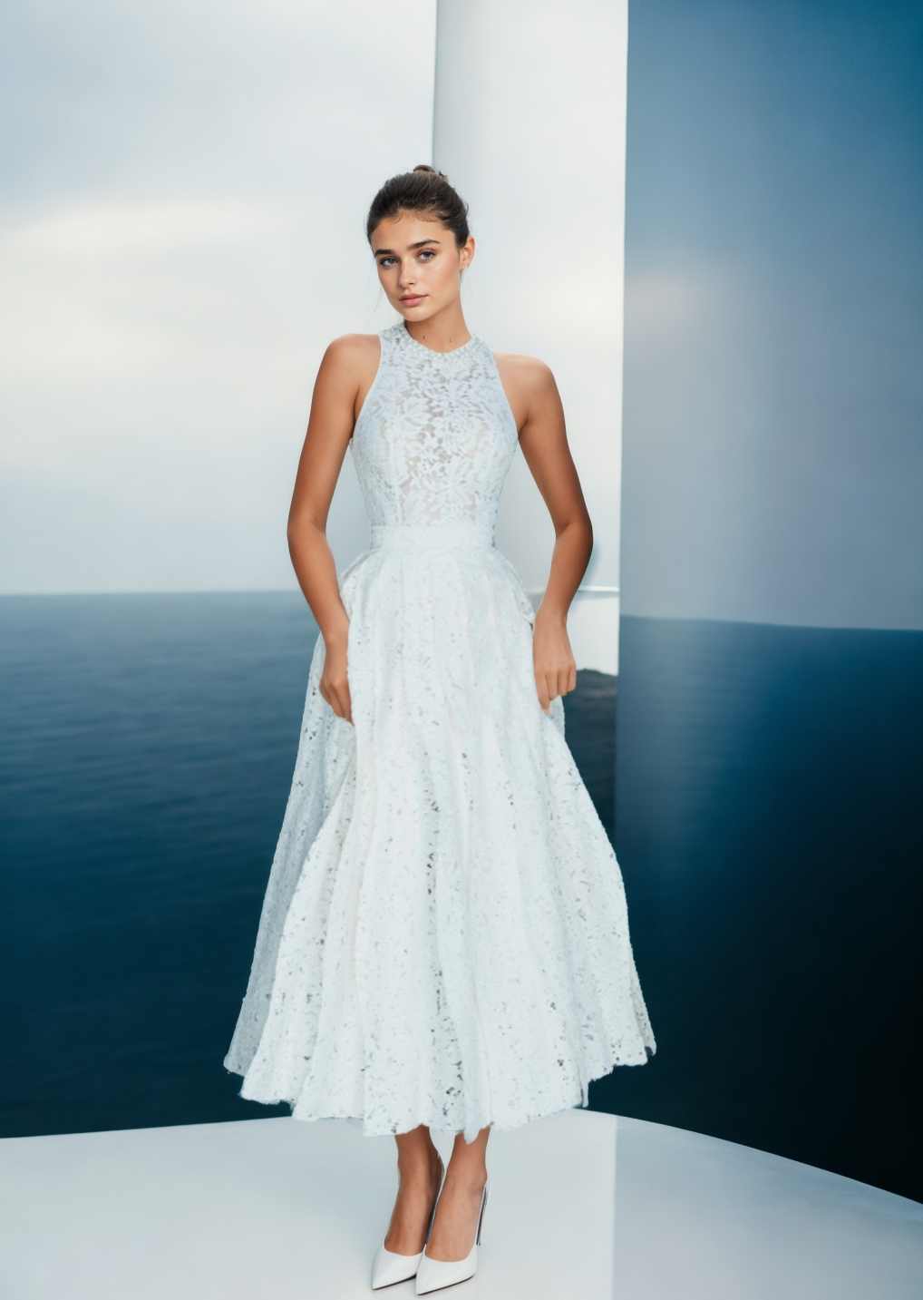 Violet beautiful white lace overall dress for wedding parties