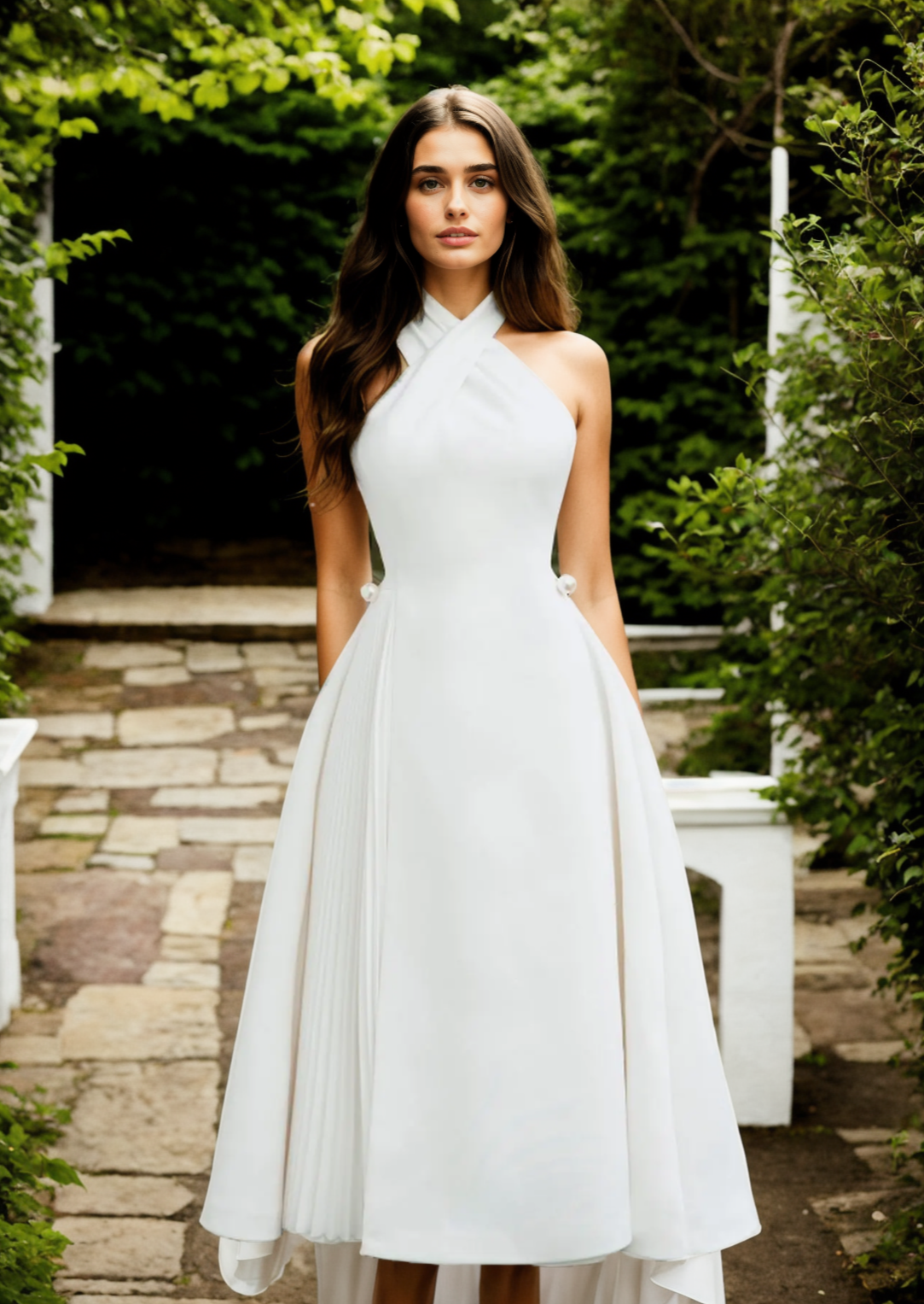 Natalia long dress adorned with pearl embellishments at the waist