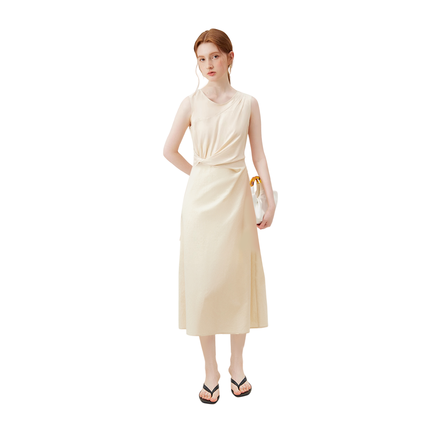 Soft Cotton Jersey Midi Dress with Waist Twist Detail