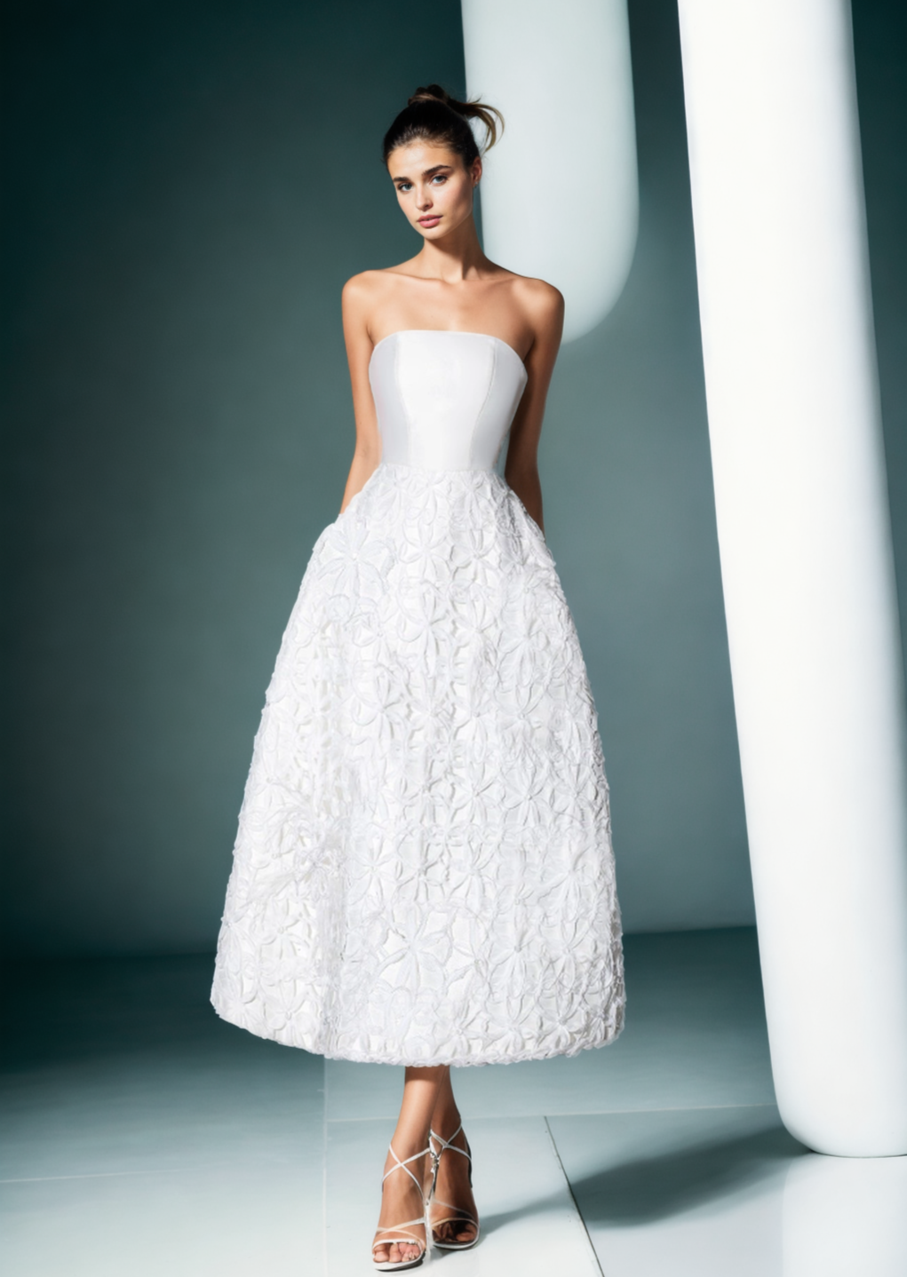 Giselle long dress with floral lace