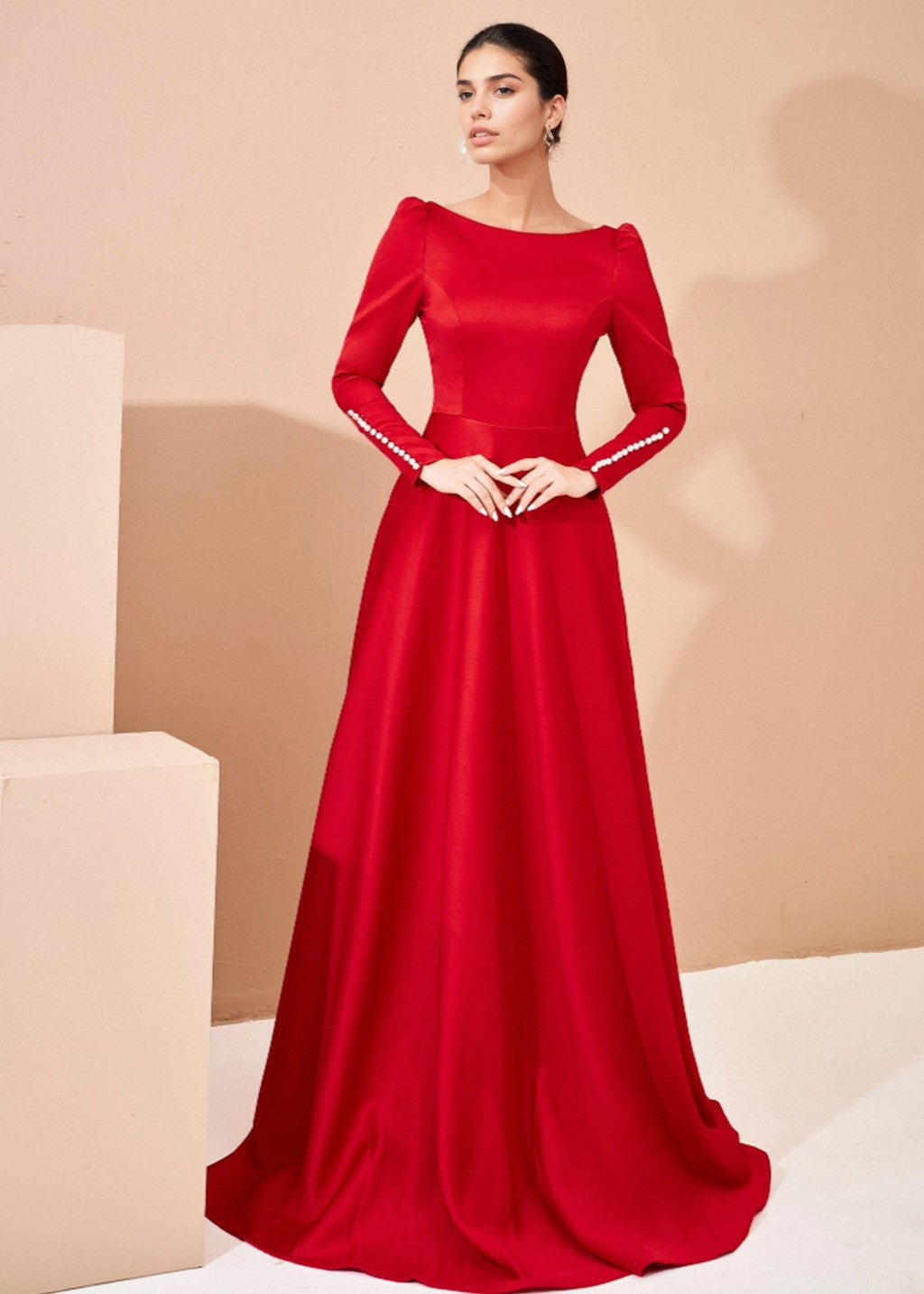 V-neckline wedding dress adorned with pearls