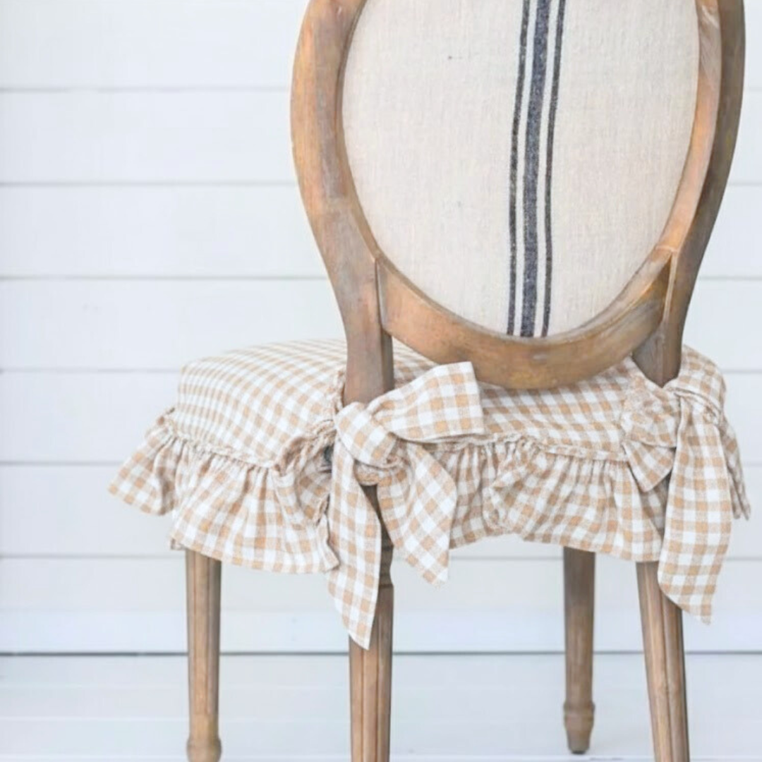 Vintage Farmhouse Gingham Ruffled Chair Slipcover