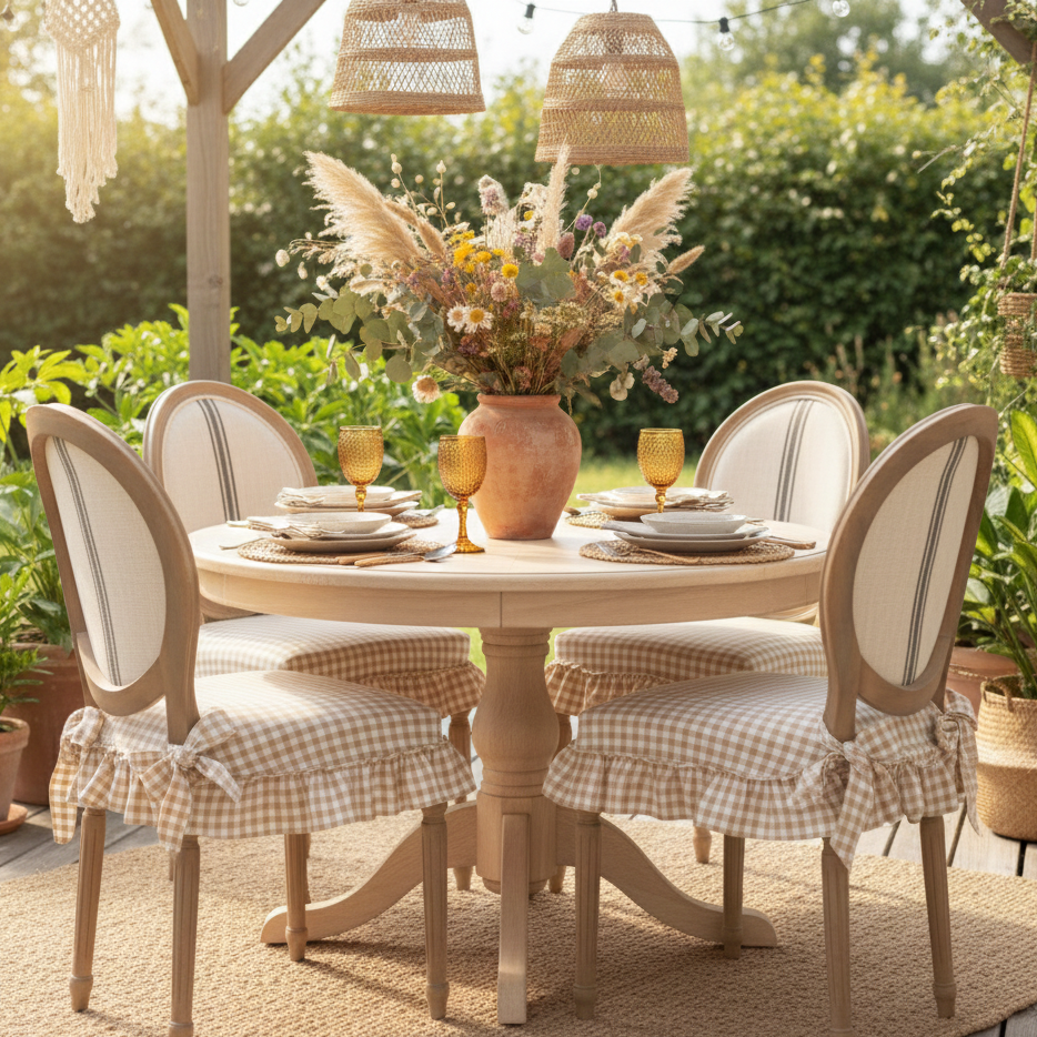 Vintage Farmhouse Gingham Ruffled Chair Slipcover