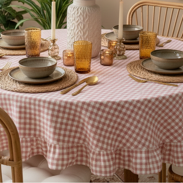 Checkered Gingham Farmhouse Table Cover for Dining & Kitchen