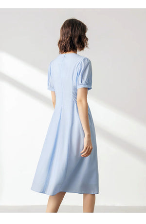 Casual elegant acetate midi dress styled with sandals