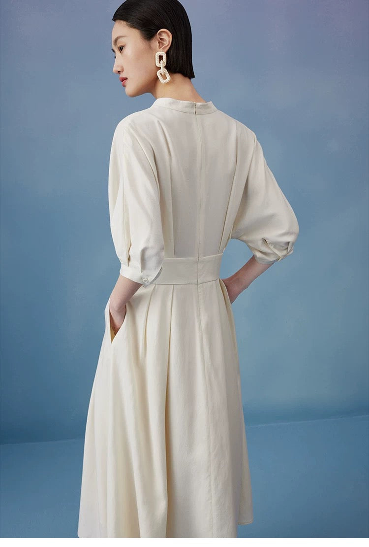 Slim-fit v-neck dress with soft drape