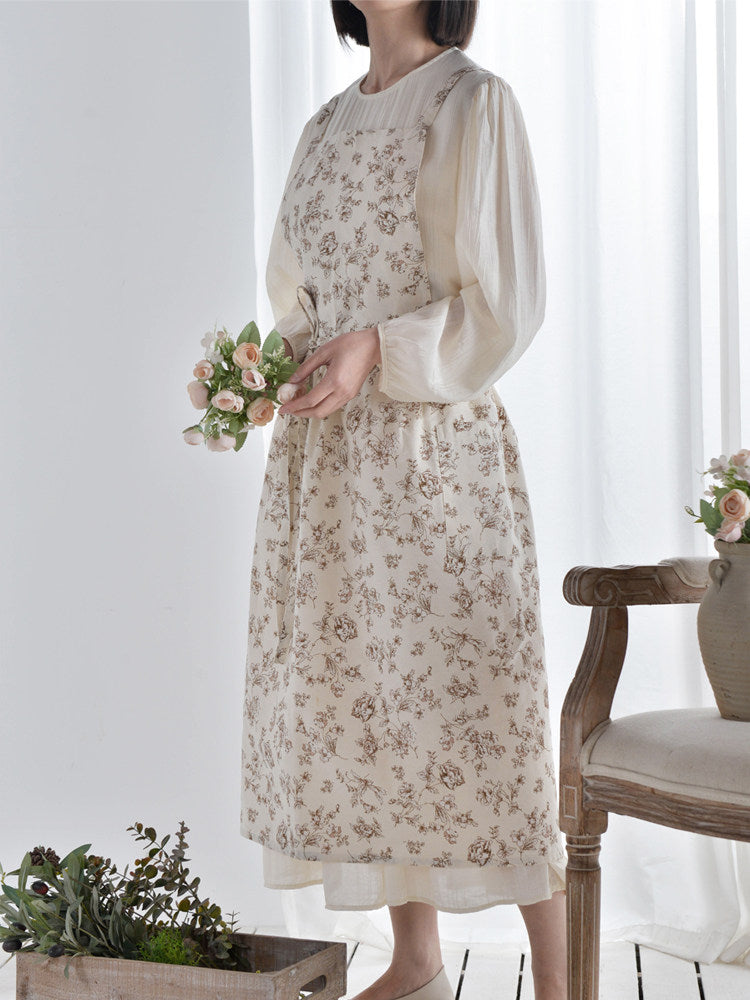 Floral Pleated Apron Skirt, Water-Repellent Florist Cotton Overalls