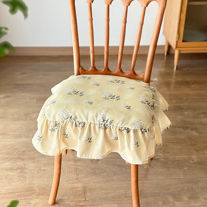 Pastoral Floral Ruffle Chair Cushion Cover, Cottagecore Dining Seat Pad