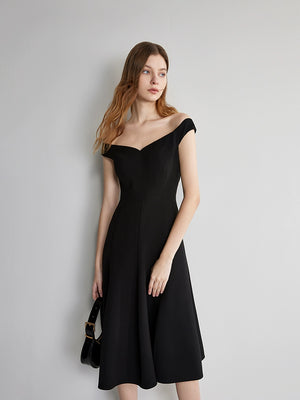 Fit-and-flare black evening dress