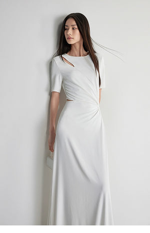 Evening A-line dress with inverted pleats