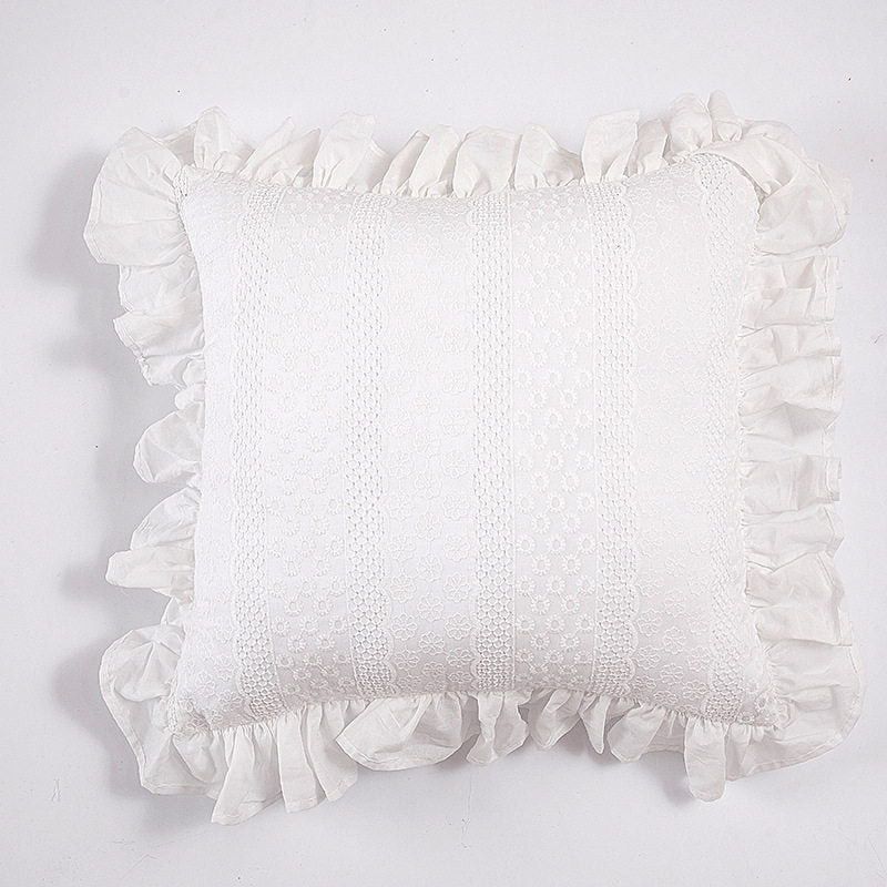 Nordic Ruffle Embroidered Pillow Cover, French Pastoral Sofa Cushion