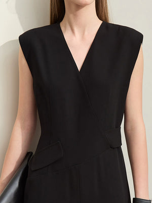 Tailored non-stretch woven jumpsuit in black