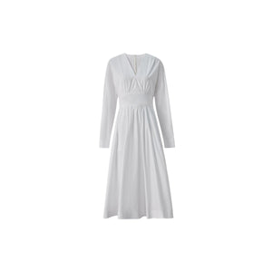 Minimalist white midi dress with a flared silhouette