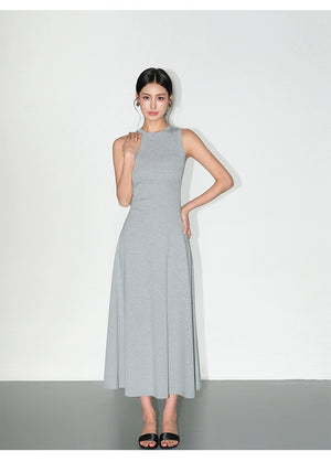 Slim-fit black knit tank dress with cinched waist