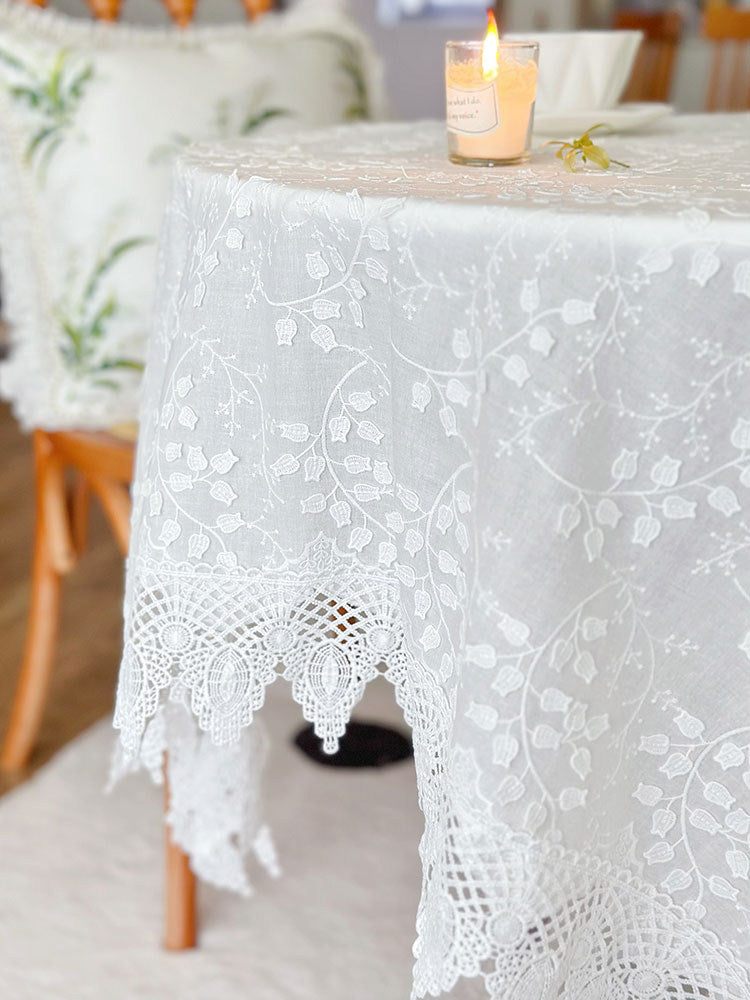 Lily of the Valley Embroidered Tablecloth, French Pastoral Table Cover