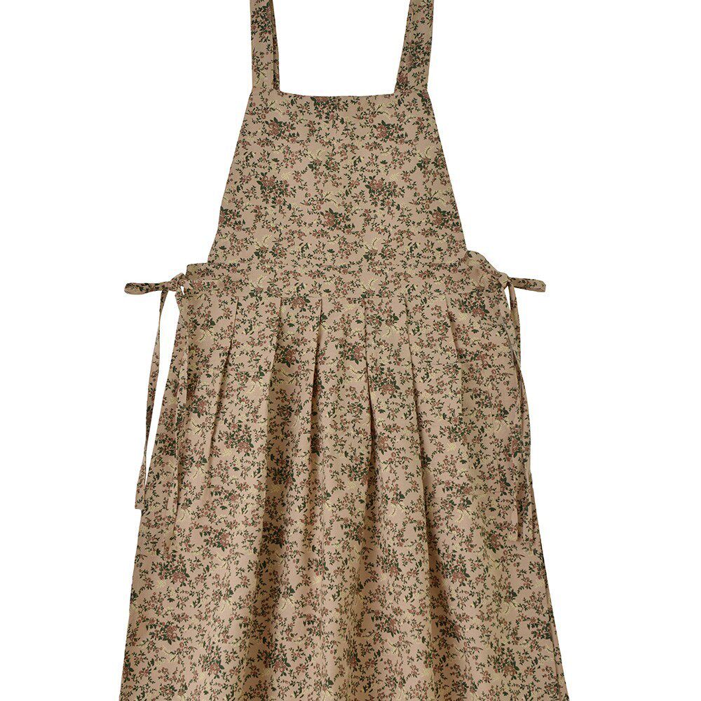 Korean Floral Cotton Linen Apron, Breathable Water-Repellent Kitchen Apron