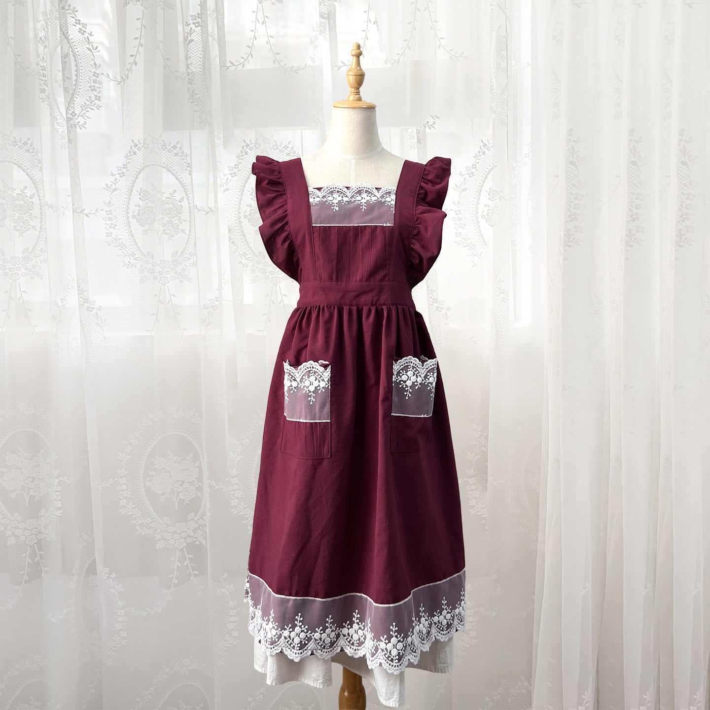 French Princess-Style Cotton Apron, Cute Cottagecore Kitchen Workwear