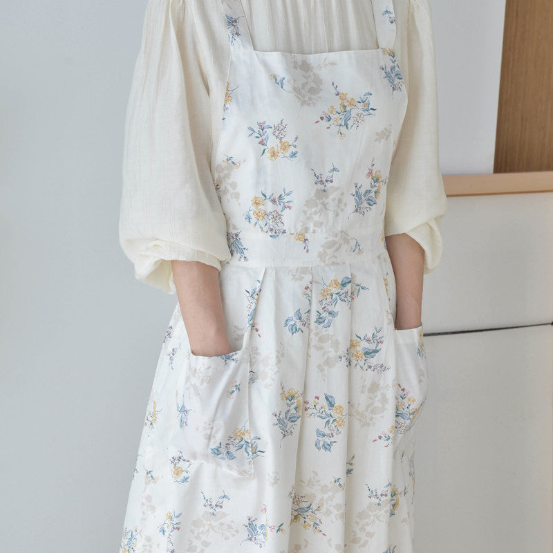 Pastoral Floral Cotton Apron, Oil-Proof Gardening Workwear