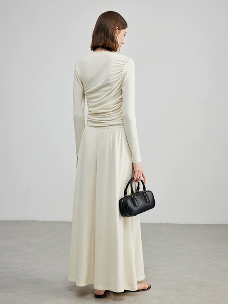 Cream Draped Long Sleeve Maxi Dress – Cotton Jersey