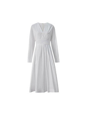 Elegant white poplin dress with pockets