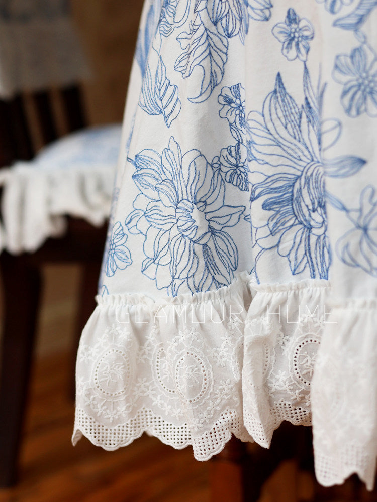 French Ruffled Round Tablecloth, Elegant Cotton Dining Table Cover