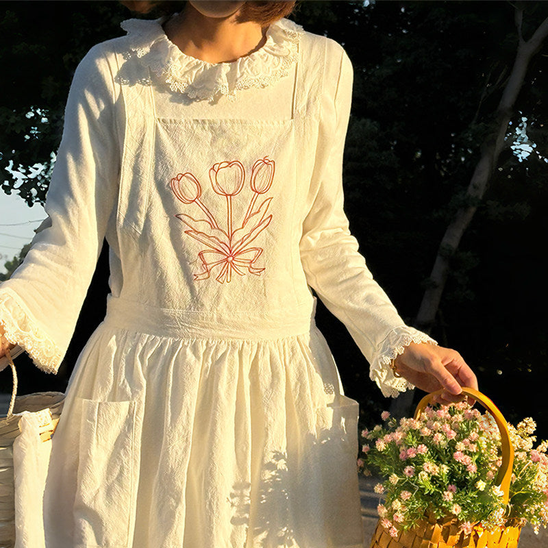 French Country Cover-Up Apron, Floral Forest Print Workwear Skirt