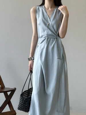 Taileroom French V-neck linen dress for summer