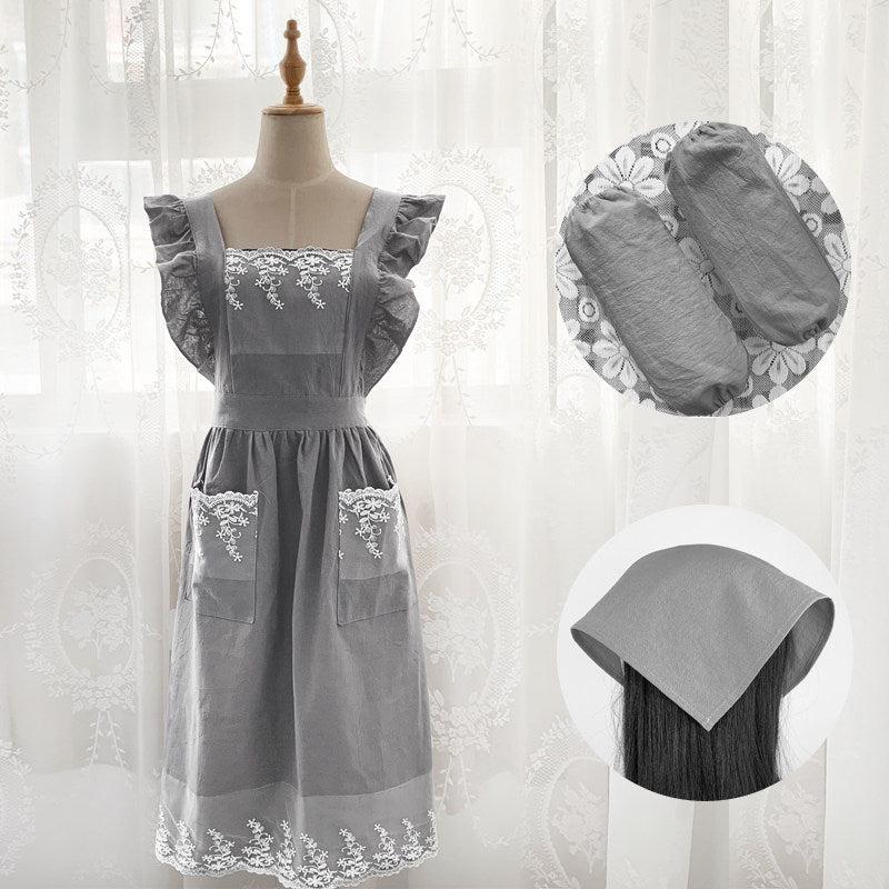 French Princess-Style Cotton Apron, Cute Cottagecore Kitchen Workwear