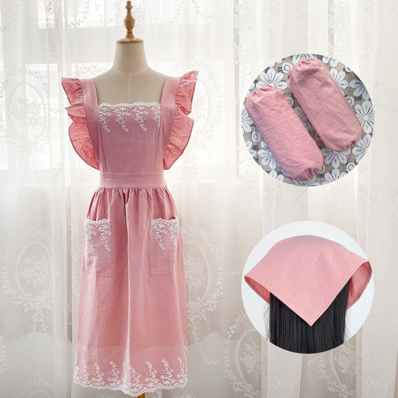 French Princess-Style Cotton Apron, Cute Cottagecore Kitchen Workwear