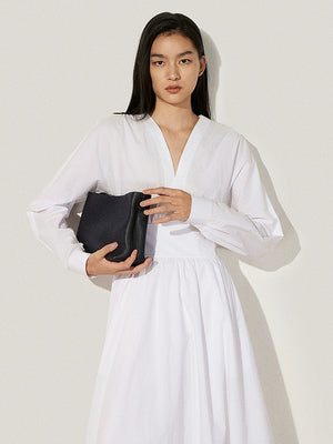 Long sleeve cotton dress with waistband
