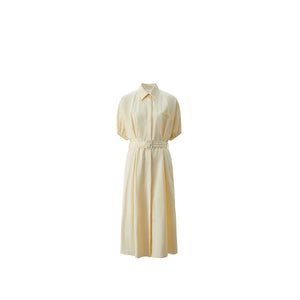 Elegant shirt-style long dress with belt