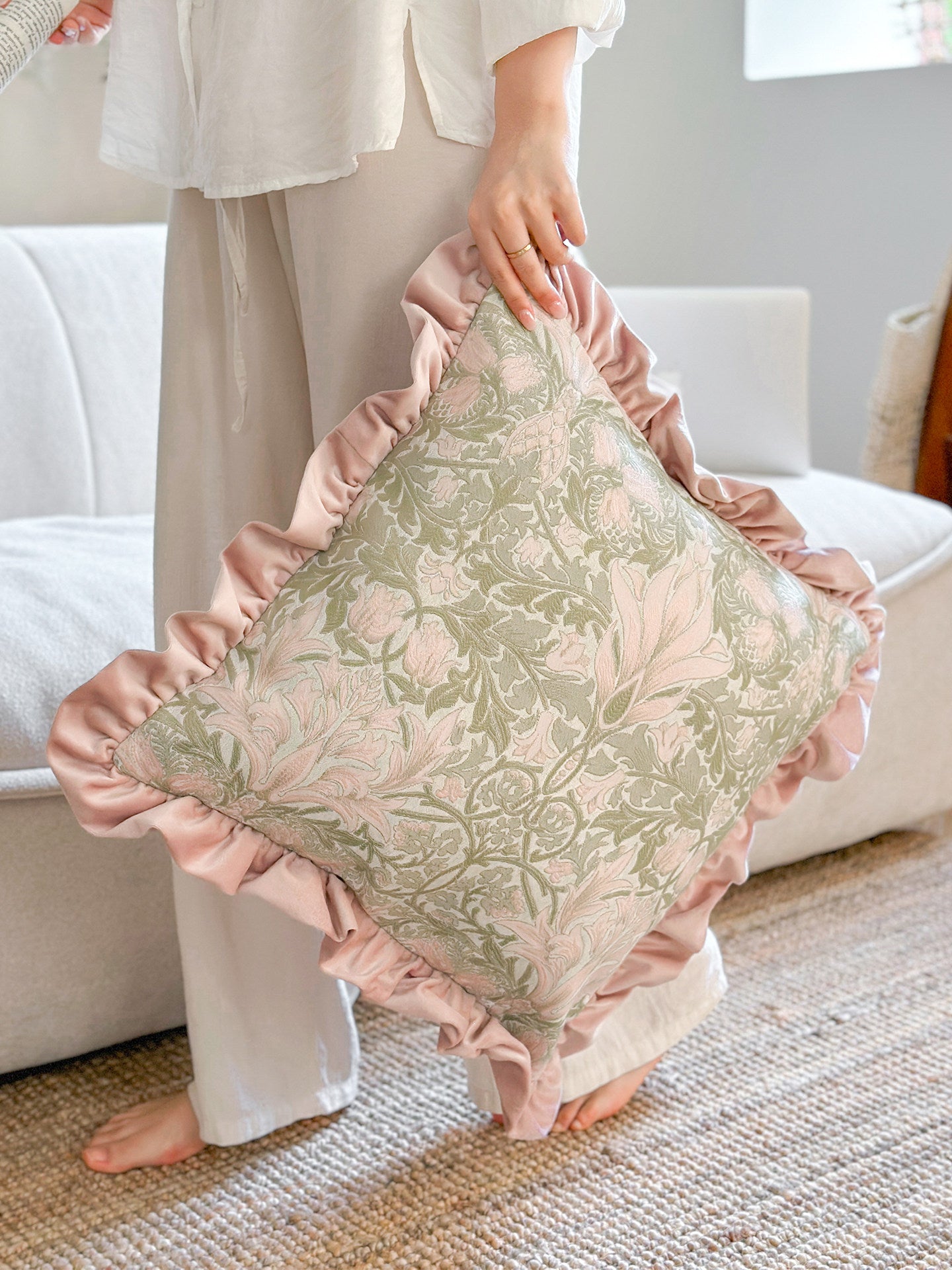 French Premium Ruffled Pillow Cover, Cottagecore Bedside Cushion