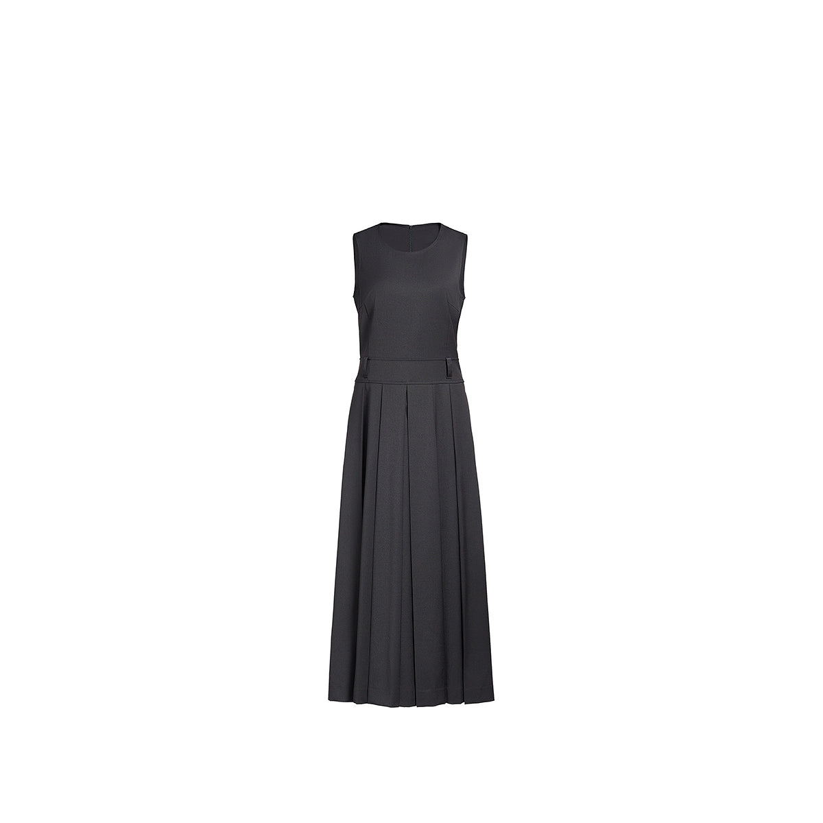 White A-line dress with belt and pleats