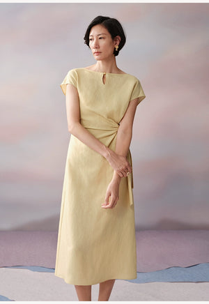 Side knot detail on linen blend midi dress