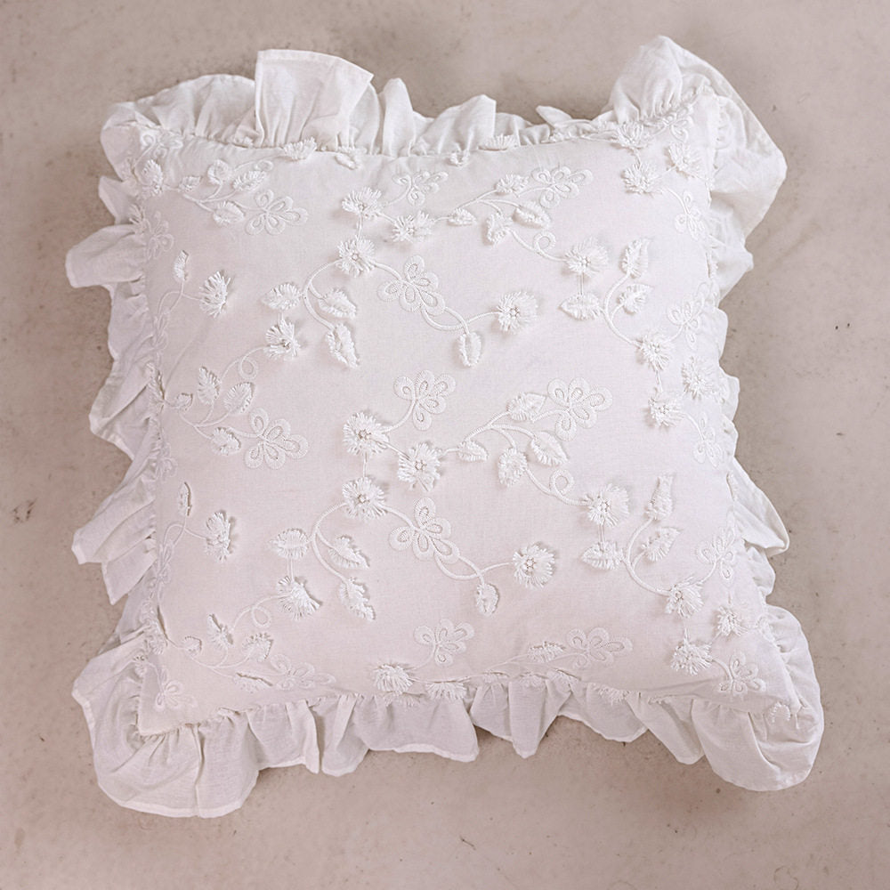 Nordic Ruffle Embroidered Pillow Cover, French Pastoral Sofa Cushion