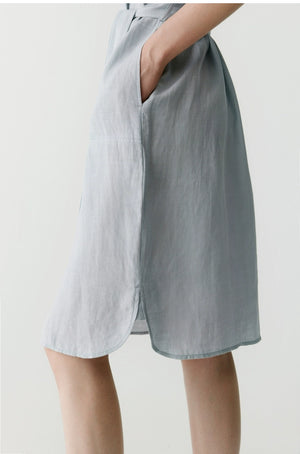Soft blue minimalist shirt dress with tie belt