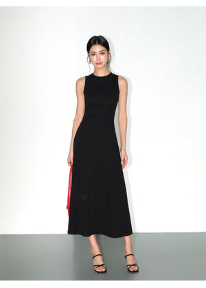 Slim-fit black knit tank dress with cinched waist