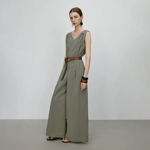 Elegant sleeveless utility jumpsuit in sage green