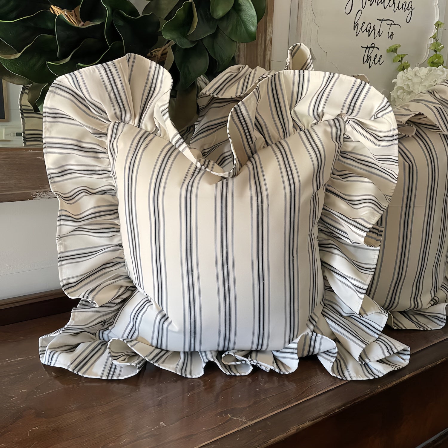 Striped French Country Pillow Cover, Vintage Washed Cotton Cushion