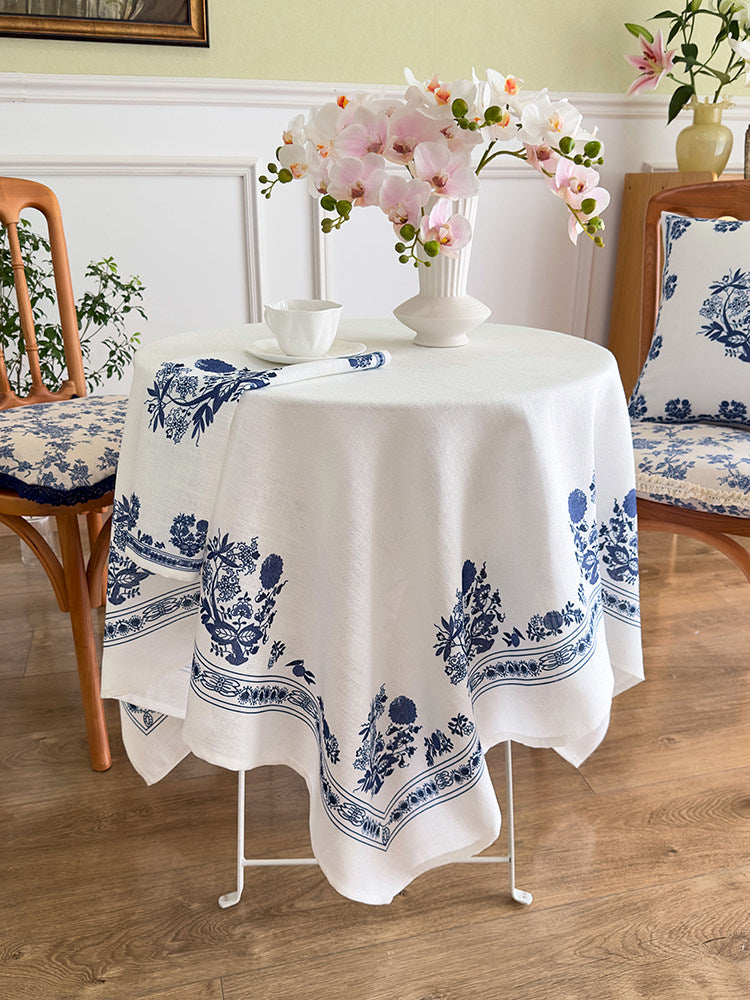 Blue and White Light Luxury Tablecloth, French Retro Dining Cover