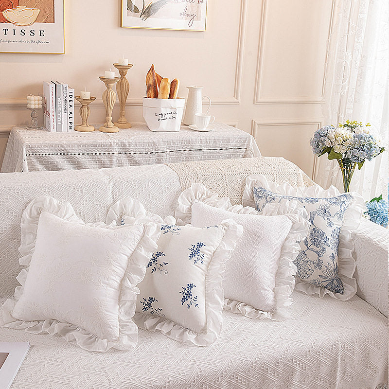 Nordic Ruffle Embroidered Pillow Cover, French Pastoral Sofa Cushion