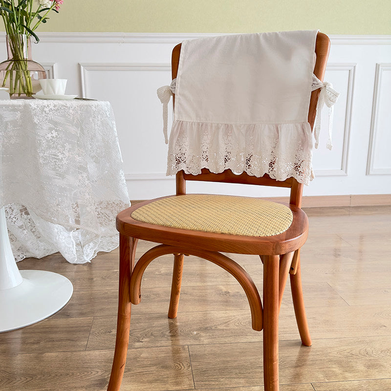 French Ruffle Chair Cushion Cover, White Lace Back Dining Chair Pad