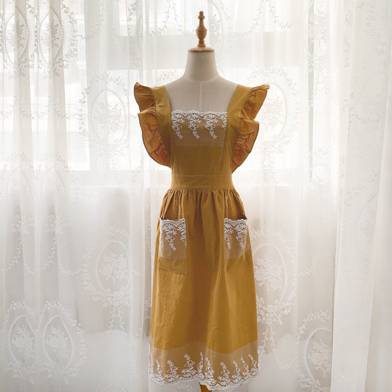French Princess-Style Cotton Apron, Cute Cottagecore Kitchen Workwear