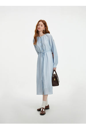 Soft blue shirt dress for spring or autumn wear