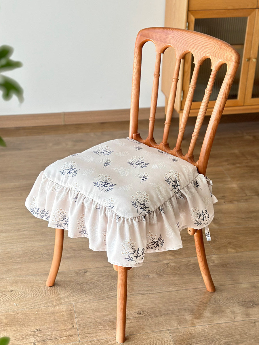 Pastoral Floral Ruffle Chair Cushion Cover, Cottagecore Dining Seat Pad