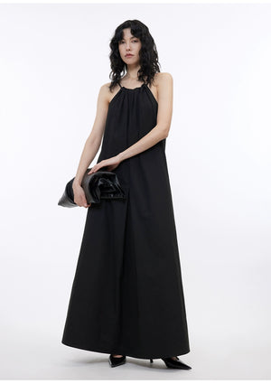 Black halter neck A-line maxi dress