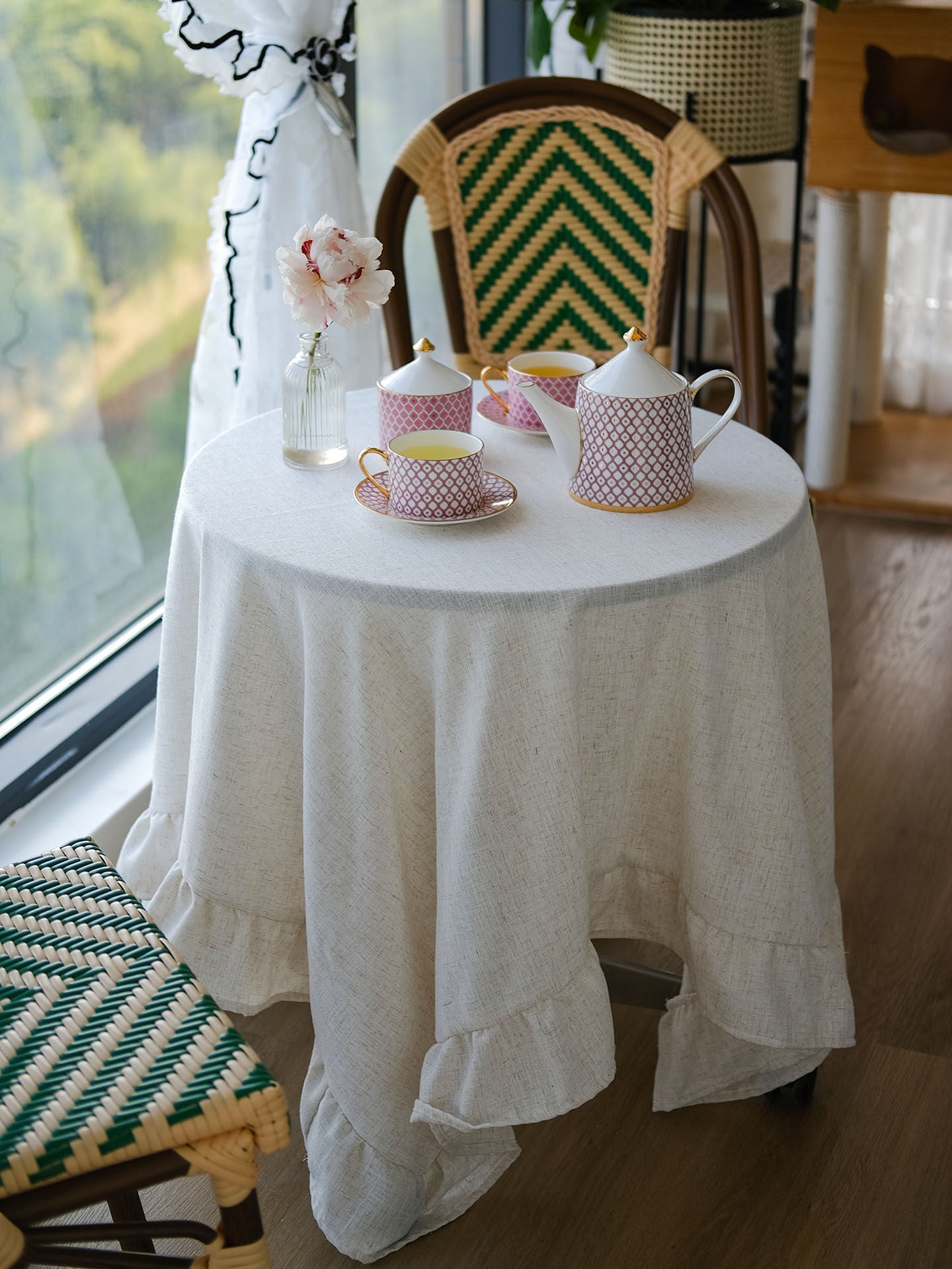 French Linen Ruffle Tablecloth, Soft Cottagecore Dining Table Cover